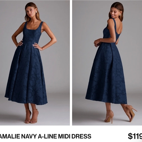 Azazie Dresses & Skirts - Azazie Navy Floral Midi Dress